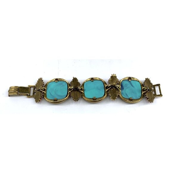 Egyptian Revival Bracelet 7" Unsigned Statement PIece Vintage Metal Plastic - Picture 6 of 11